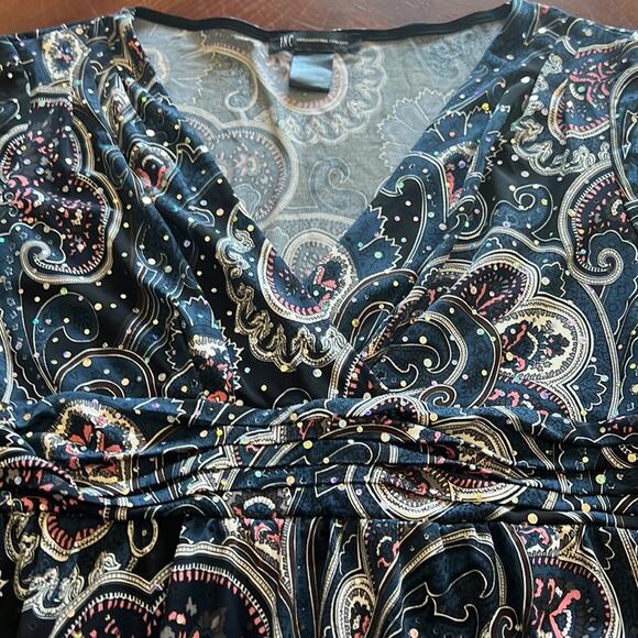 INC International Concepts Blue Paisley Print Knit Top Sparkle Dots Size Lg Y2K - Picture 6 of 11